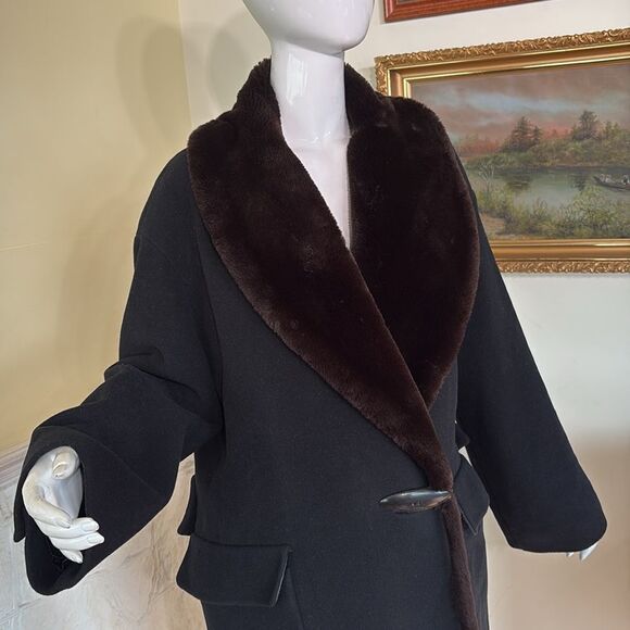 Vintage Nicole Farhi Wool/Cashmere Blend & Faux Fur Full Length Evening Coat - Picture 4 of 13